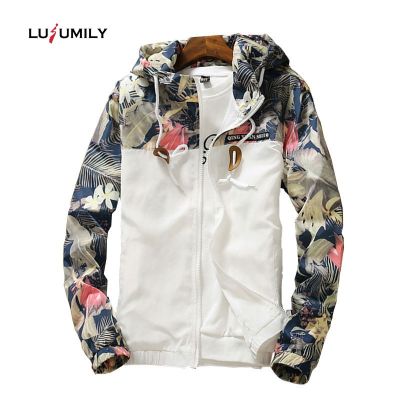 Lusumily Windbreaker Womens Jacket Autumn Plus Size 5XL Causal Zipper Hooded Floral Loose Basic Jacket Coat Womens Windbreaker