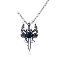 Classic Mens Black Zircon Dragon Pendant Necklace 316L Stainless Steel Chain Male Jewelry