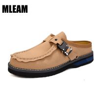 Men Leather Half Slippers 2023 Brand High Quality Outdoor Indoor Comfortable Fashion Mules Sandals Mens Buckle Classic Slides