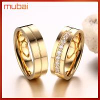 MUBAI ผู้หญิงผู้ชาย สีทองเงิน เลิฟ ลูกบาศก์เซอร์โคเนีย ชุบทอง18K แหวนคู่รัก สแตนเลสสตีล แหวนวงแต่งงาน