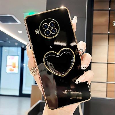 （cold noodles）กรณีโทรศัพท์สำหรับ Xiaomi Mi 10ครั้ง Lite Pro 5กรัมชุบหัวใจรักพับผู้ถือหรูหรายืนซิลิโคนปกคลุมบน Xiomi Mi10t 10 Mi10ครั้ง