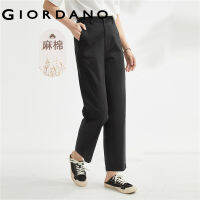 Giordano ผู้หญิง ผ้าฝ้ายป่านธรรมชาติกึ่งยืดหยุ่นเอวบางเก้ากางเกง Free Shipping 05422305