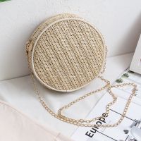 【CC】 Causal Fashion Chain Woven Small Handbag Wicker Knitted Beach Purse Crossbody Messenger