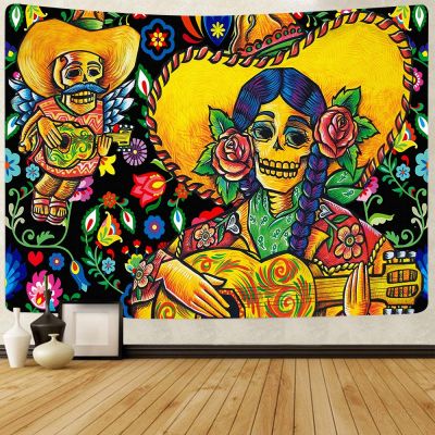 Home Decor UV Tapestry Day of the Dead Mexican Carnival Sugar Skull Wall Mexican Tapestry Hanging Living Room Decor Tapestry
