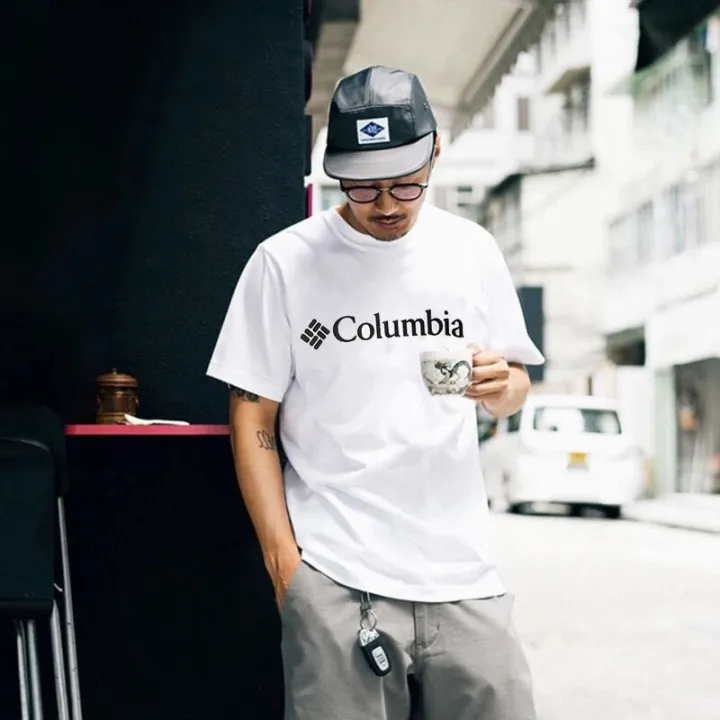 columbiaเสื้อยืดแขนสั้นลําลอง-คอกลม-ผ้าฝ้าย-ทรงหลวม-พิมพ์ลาย-ระบายอากาศได้ดี-แฟชั่นฤดูร้อน-สําหรับผู้ชาย