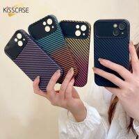 KISSCASE เคสคาร์บอนไฟเบอร์ไล่ระดับสีหน้าต่างขนาดใหญ่สำหรับ Iphone 14 Pro Max 14 Plus เคสฝ้า TPU เคสนิ่มใส่โทรศัพท์สำหรับ Iphone 13 12 11 Pro Max Xs Max Xr X Shell