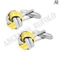 ANGELINO RUFOLO Cufflink(คัฟลิงค์) ดีไซน์ Twist Knot กระดุมข้อมือคัฟลิ้งโรเดียมคุณภาพเยี่ยม ตัวเรือนสีเงิน/ทอง