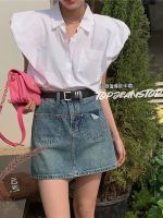 ♙ 2023 spring and summer new hot girl high waist denim a-line skirt niche design anti-light ins bag hip skirt pants