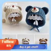 ALDRICH FASHION อบอุ่นและอบอุ่น น่ารักน่ารักๆ ป้องกันหู หนาขึ้น หมวกถักลายการ์ตูนหมี หมวกสำหรับเด็ก ฤดูใบไม้ร่วงและฤดูหนาว หมวกขนสัตว์เด็ก