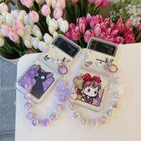 เคสโทรศัพท์สาวน่ารักการ์ตูนแมวดำสำหรับ Samsung Galaxy Zflip3 Zflip4 Zflip5เคสหลัง PC แบบแข็งสำหรับ Z ฝาพับ5