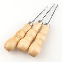 2Pcs/set Gourd Shape Wood Handle Tool Canvas Leather Sewing Shoes Awl Hand Stitching Taper Needle Tool Kit Craft Sewing Supplies