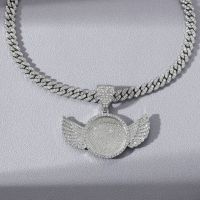 Picture Necklace Personalized for Men Women  CZ Angel Wings Customized Photo Memory Pendant Chain 18 Inches Hip Hop Jewelry Fashion Chain Necklaces