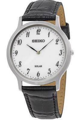 SEIKO Solar นาฬิกาข้อมือผู้ชายเรือนเหล็ก สายหนังแท้สีดำ รุ่น SUP863P1 - สีเงิน