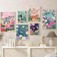Exotic นกและดอกไม้ Wall Art พิมพ์ภาพวาดผ้าใบสำหรับตกแต่งบ้าน-Tropical Abstract Landscape Mural