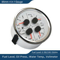 หัวฉีดน้ำมันอเนกประสงค์แบบ4 In 1,เกจ85มม. 0-80Psi ระดับเชื้อเพลิง120-240 ℉ อุณหภูมิน้ำ8-16V โวลต์มิเตอร์ไฟแบ็คไลท์สีแดงสำหรับรถเรือมอเตอร์ไซค์กันน้ำ