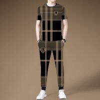 【Hot Sale】 thin sports trouser suit mens trendy brand loose fashion tooling classic plaid casual two-piece