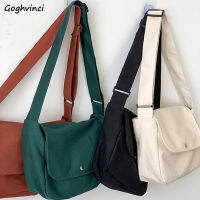 Women Canvas Messenger Bags Solid Simple Students Preppy College Bookbag Korean Style Casual Vintage Cross Body Shoulder Bolsa