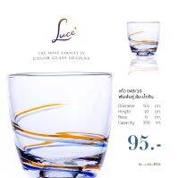 JJGLASS - (LUCE) แก้ว 049/10 พันเส้นคู่ส้ม-น้ำเงิน - แก้วน้ำ แก้วน้ำผลไม้ แก้วใส แต้มสี