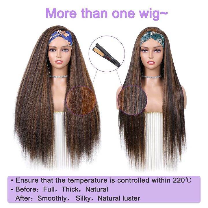 synthetic-long-kinkly-straight-headband-wigs-black-brown-yaki-straight-hair-afro-style-for-black-women-party-drag-daily