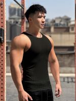 Mens Elasticity stripe Round Neck Oversized Sleeveless T-Shirt Gym Sports Fitness Running Training Bodybuilding Tank Top