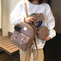 2021 New Korean Style Fashion Preppy Style Solid Color Rivet Three-Piece Backpack Fashion Pu Fur Ball Womens Bag Wholesale