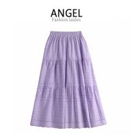 COD[5 สี] ANGEL แฟชั่นผู้หญิง midi กระโปรงลูกไม้ผ้าฝ้ายเกาหลียืดหยุ่นเอวสูง A-line บางขนาดใหญ่แกว่งกระโปรงยาวจีบสําหรับผู้หญิง