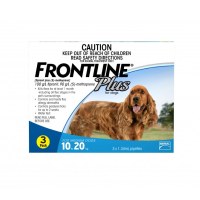 Frontline Plus for Dog Size M 10-20 Kg (ฟ้า) ฟรอนไลน์ พลัส หยดกำจัดเห็บหมัด ไข่หมัด ในสุนัข (3xxB/หลอด) 3 Pipettes (1 กล่อง)