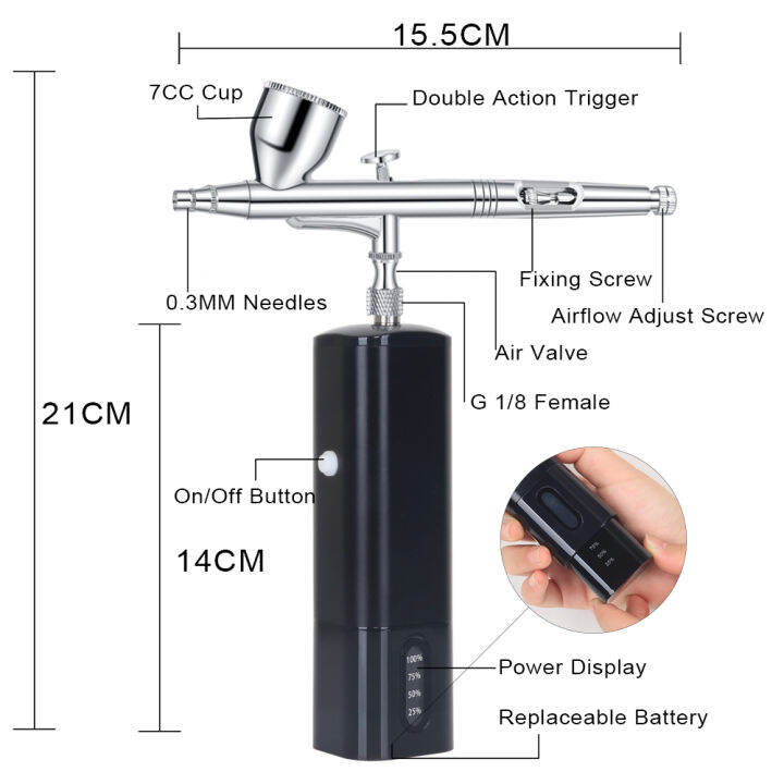 แอร์บรัชไร้สายแรงดันสูงขึ้นพร้อมคอมเพรสเซอร์-super-works-auto-start-และ-stop-quiet-rechargeable-machine