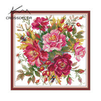 Crossdecor ดอกไม้ Cross Stitch ชุด Peony Bloom ประทับตราผ้าใบทำด้วยมือ DMC 11CT 14ct เย็บปักถักร้อย DIY เย็บปักถักร้อยด้ายฝ้ายชุดสำหรับผู้เริ่มต้นตกแต่งสำหรับ Sala Wall