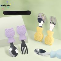 Cartoon Stainless Steel Kids Spoon Fork Set Baby Feeding Kid Childrens Cutlery for Kids Food Feed Training Toddler Dinnerware Bowl Fork Spoon Sets