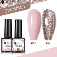 UR SUGAR 2Pcs Glitter Gel Polish Set Pink White Rose Gold All For Manicure Semi Permanent Soak Off Gel UV LED Nail Art Design Base Top Coat ซื้อทันทีเพิ่มลงในรถเข็น