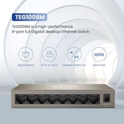 Tenda TEG1008M 8-Port Gigabit Ethernet Switch Home &amp; Enterprises Network Switch Plug-And-Play Fanless Ethernet Splitter Mini