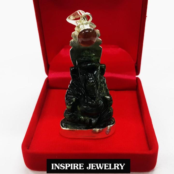 inspire-jewelry-จี้พระพิฒเนศองค์พระสีแดงแกะจากทับทิมพม่า-สีเขียวแกะจากหยก-สีเหลืองแกะจากหยกน้ำผึ้ง-สีน้ำเงินแกะจากลาพิศ-พลอยแท้ทุกเม็ด-ตัวเรือนขึ้นเงิน-92-5-งานจิวเวลลี่-2-5x3cm-หยกดำขนาด-5-5x3cm-น้ำง