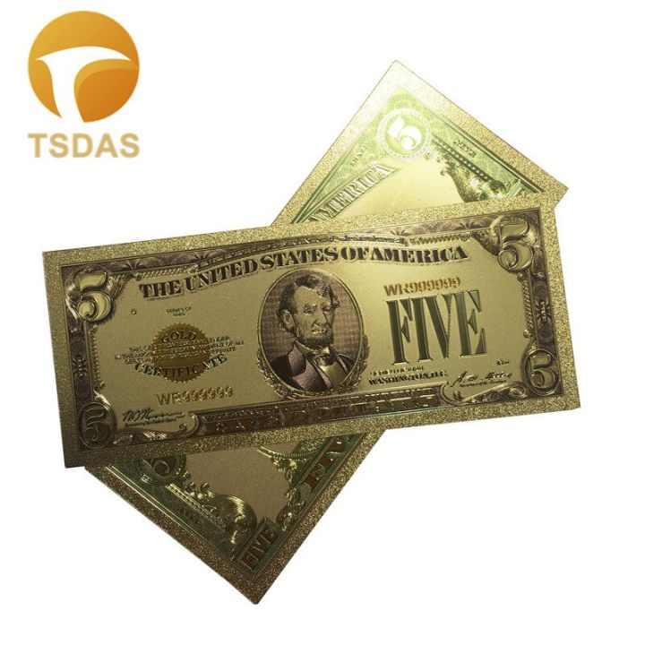 ธนบัตร5ดอลลาร์สหรัฐสำหรับของขวัญทางธุรกิจธนบัตรทอง24k-ธนบัตรฟอยล์สีทองพิเศษจากสหรัฐอเมริกา