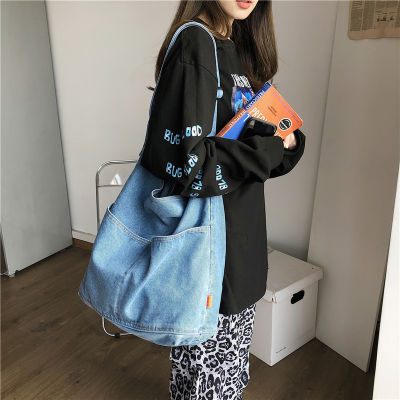 Lazy cowboy canvas bag womens shoulder bag Korean retro university leisure shopping bag large capacity purses and handbags