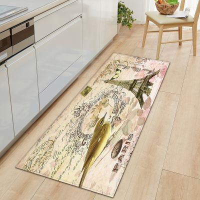 Kitchen Carpet Home Entrance Doormat Bedroom Bedside Eiffel Tower Pattern Decor Floor Rug Hallway Balcony Bathroom Anti-Slip Mat