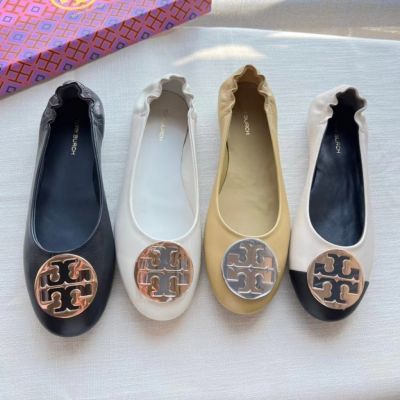 2023 new Tory Burch Ladys 2023 Counter Latest Claire Four Colors Iconic double T Logo soft sheep leather ballet flats
