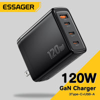 Essager 120W เครื่องชาร์จ GAN USB C มัลติพอร์ตเครื่องชาร์จไฟ USB USB ชาร์จสำหรับโน้ตบุ๊คแล็ปท็อปเครื่องชาร์จสามารถแดปเตอร์ชาร์จแท็บเล็ตโทรศัพท์ได้อย่างรวดเร็ว