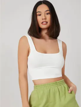 Korean Style Rib Knit Sando Crop Top Smocked Back bralette Padded