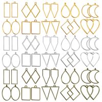 Open Bezels for Resin, 60Pcs Hollow Frame Pendants Resin Craft Bezels Jewelry for Resin Casting, Necklaces Making