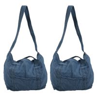 Denim Slouch Bag Casual Jean Fabric Handbag Leisure Korean Style Fashion Japanese Fashion Messenger Top-Handle Bag