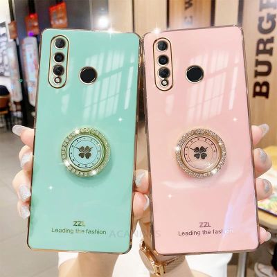 Luxury Diamond Ring Holder Case For Huawei honor 20 10 lite 9x pro 8x 10i Square Silicone Plating Cover honor20 honor10 20lite
