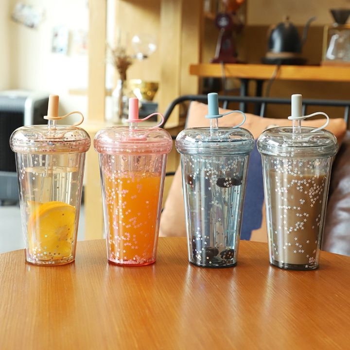 high-end-cups-520ml-glitter-water-bottlelayer-tumbler-with-straw-water-bottles-for-girlstea-cup-drinkware-leakproof-cups