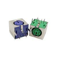 1/2Pcs PS2 Female Socket Jack Connector On PCB Green/Purple 6 Pins PS/2  Square Jack Adpater  Wires Leads Adapters