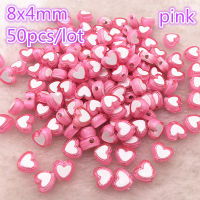 50pcs 8x4mm pink Color Glossy Love Heart Acrylic Bead Loose Spacer Beads For Jewelry Making DIY Bracelet Accessories