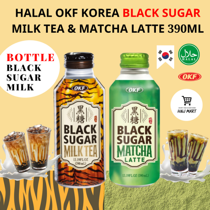 Halal Korea Black Sugar Milk Tea & Matcha Latte 390ml Black Sugar