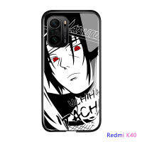 UCUC เคสโทรศัพท์เคสสำหรับ Xiaomi Redmi K40ปลอก Xiaomi Redmi K40 Pro อะนิเมะสำหรับหญิง Sketch สีดำสีขาวชุดนารูโตะ Sasuke Kakashi Soft Edge กระจกเทมเปอร์กรณี