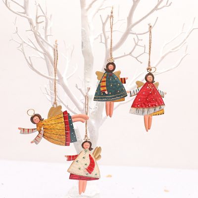 4 PCS Christmas Metal Dancing Angel Pendants Christmas Tree Hanging Ornaments Xmas Tree Doll Decorations for Home Party