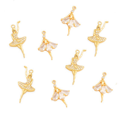 1PC แฟชั่นสาวเต้นรำ Charms Charm 18K ชุบทองทองเหลือง Charm จี้ Zircon หินสำหรับ DIY สร้อยคอทำเครื่องประดับต่างหู