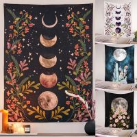 75x58cm Night Moon Phas Botanical Celestial Floral Wall Tapestry Wall Hanging Psychedelic Witchcraft Butterfly Wall Carpet Dorm Tapestries Hangings